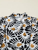 Abstract Floral Print Split Notched Dress