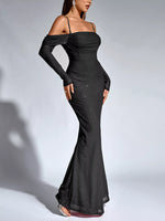 Glitter Ruched Long Sleeve Mermaid Maxi Dress