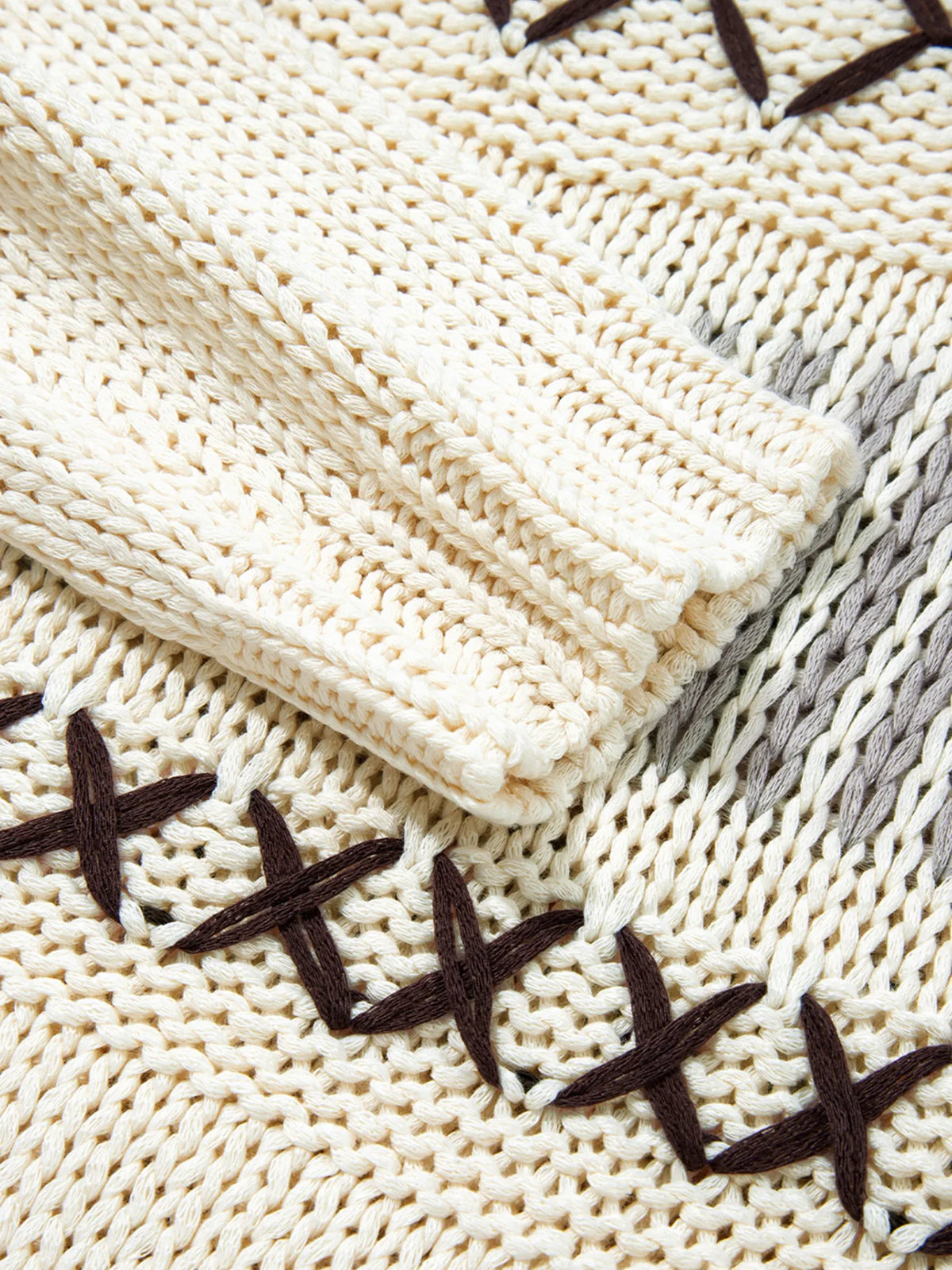 Contrast Stitch Detail V Neck Drop Shoulder Sweater
