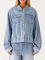 Button Down Cropped Oversized Denim Jacket
