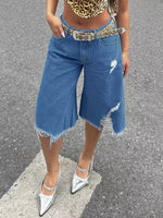 Raw Hem Distressed Denim Shorts