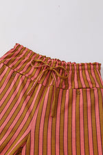 Stripe Button Pocket Tie Waist Casual Wide Leg Pants