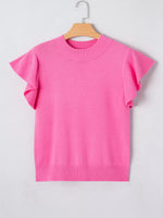 Ruffle Sleeve Round Neck Sweater