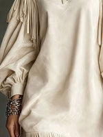 Fringe Detail Lantern Sleeve Mini Dress