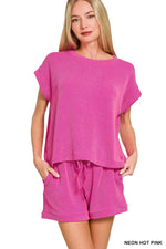 Zenana Raised Rib Cap Sleeve Top & Shorts Set