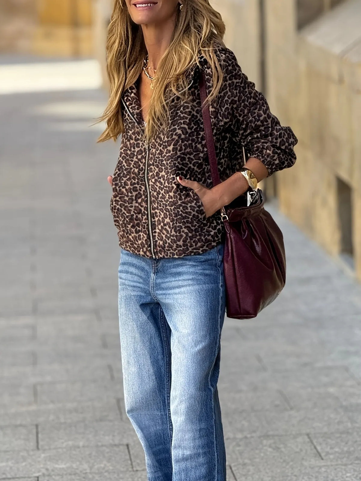 Leopard Print Zip-Up Hoodie