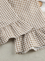 Gingham Ruffle-Trim Top and Pants Lounge Set