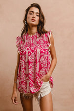 BiBi Printed Ruffle Sleeve Top