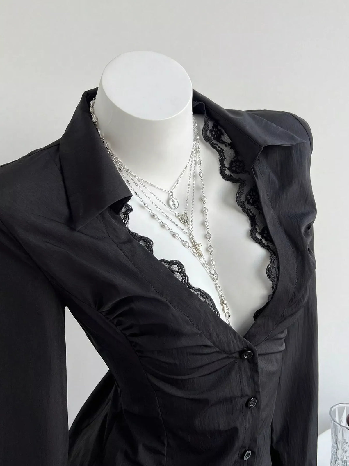Lace Trim Slim Fit Shirt