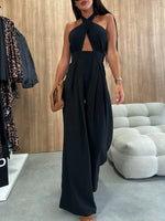 Wide Leg Cutout Halter Neck Jumpsuit