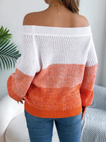 Off-Shoulder Color Block Sweater