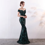 Off the Shoulder Gown Long Fish Tail Sequined Evening Dress Slim Fit Slimming Dress