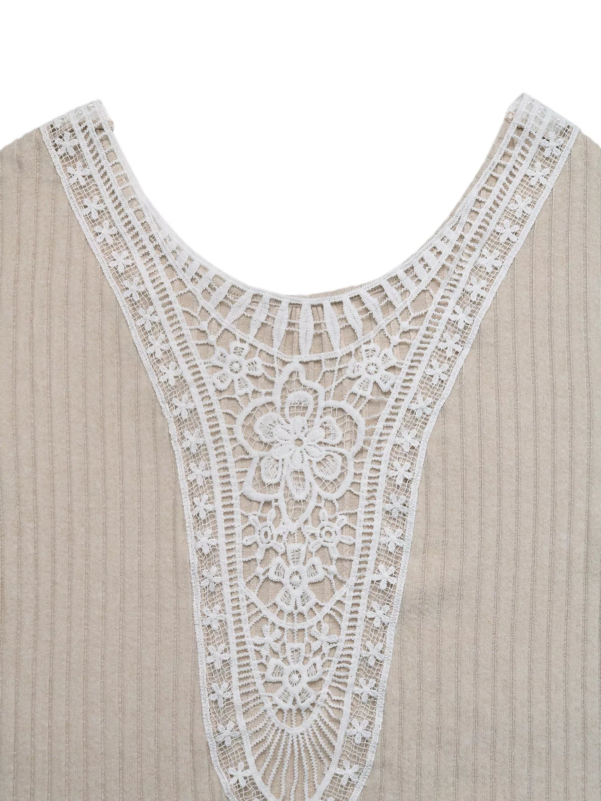 Lace Detail Ribbed Knit Long Sleeve T-Shirt