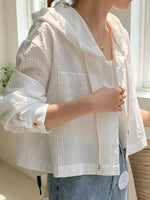 Striped Hooded Shirt with Drawstring Detail