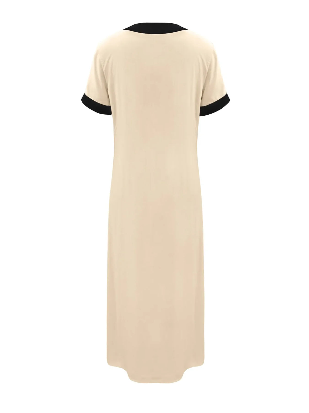 Button-Front Contrast Trim Midi Dress