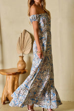 Boho Paisley Print Off Shoulder Maxi Dress