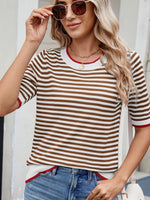 Striped Casual T-Shirt with Contrast Trim