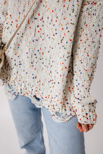Confetti Distressed Hem Long Sleeve Sweater