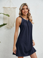 Eyelet Round Neck Sleeveless Dress
