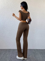 Boat Neck Cap Sleeve Top and Pants Set
