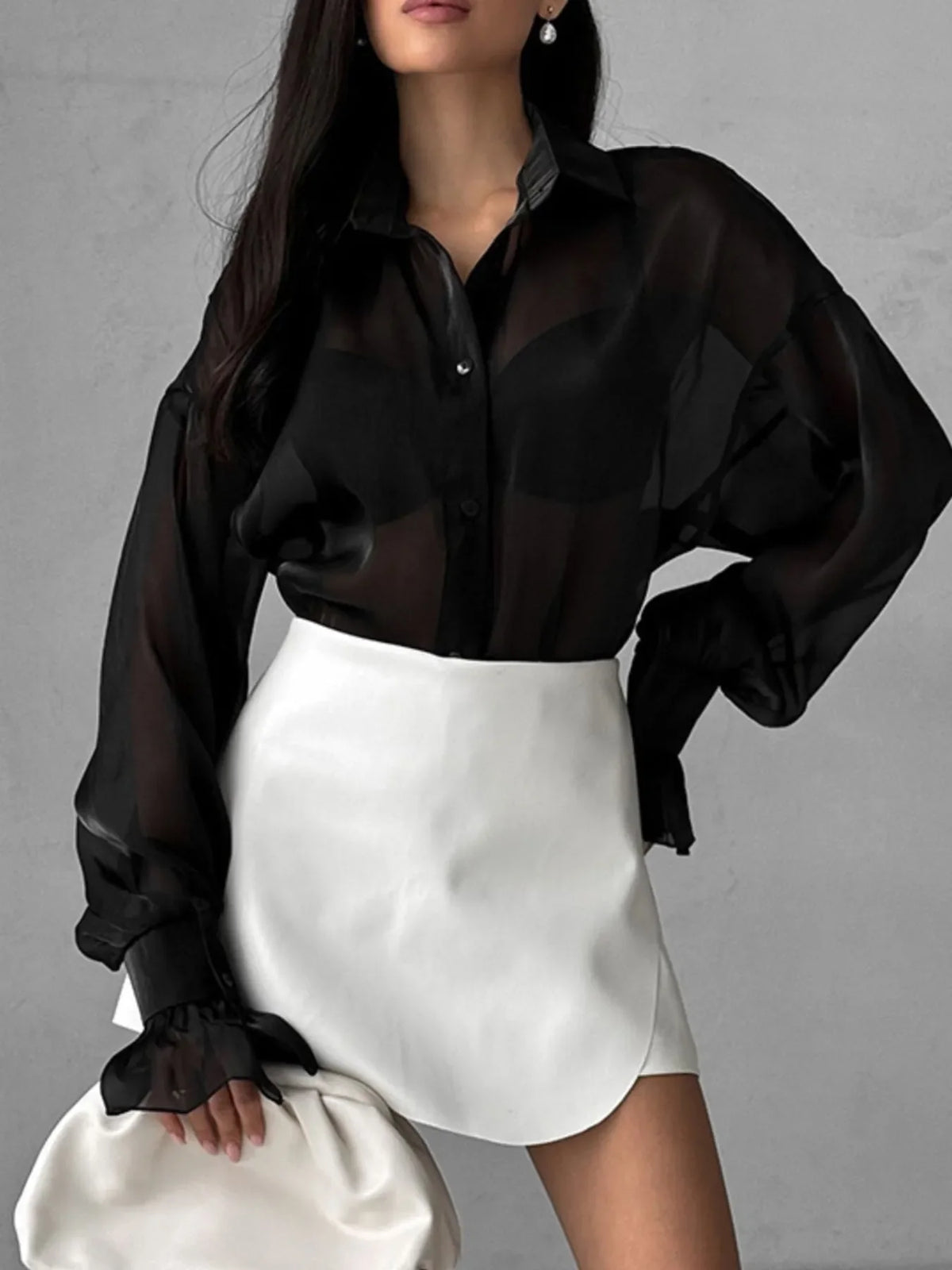 Button Up Flounce Sleeve Shirt