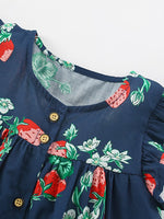 Children's Strawberry Print Ruffle Sleeve Button-Down Dress