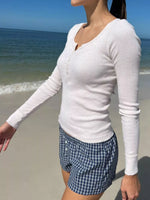 Striped Long Sleeve Henley T-Shirt