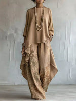 Asymmetrical Hem Top and Floral Pants Set