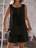 Decor Button Round Neck Tank and Shorts Set