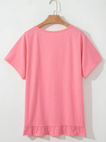 Ruffle Hem Round Neck Relaxed T-Shirt