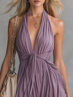 Crisscross Back Ruched Maxi Dress