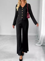 Ribbed Knit Cardigan & Wide Leg Pants Set