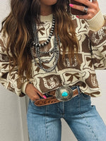 Graphic Round Neck Long Sleeve Sweater