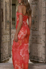Floral Print One-Shoulder Ruched Maxi Dress