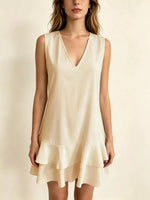 Full Size Sleeveless V-Neck Tiered Ruffle Mini Dress Plus Size