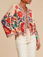Floral Embroidered Tie-Front Shirt