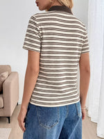 Striped Polo Collar Short Sleeve Top