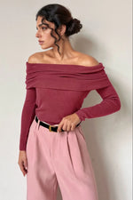 Off-Shoulder Long Sleeve Knit Top