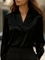 Satin V-Neck Long Sleeve Blouse