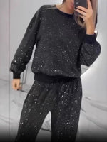 Full Size Sequin Round Neck Top and Pants Set Plus Size