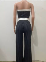 Striped Strapless Crop Top and Wide-Leg Pants Set