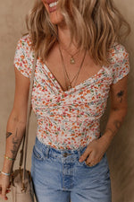 Printed Ruched Short Sleeve Bodysuit