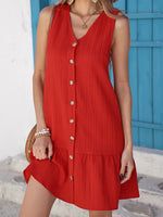 Plus Size Sleeveless Button-Front V-Neck Casual Mini Dress