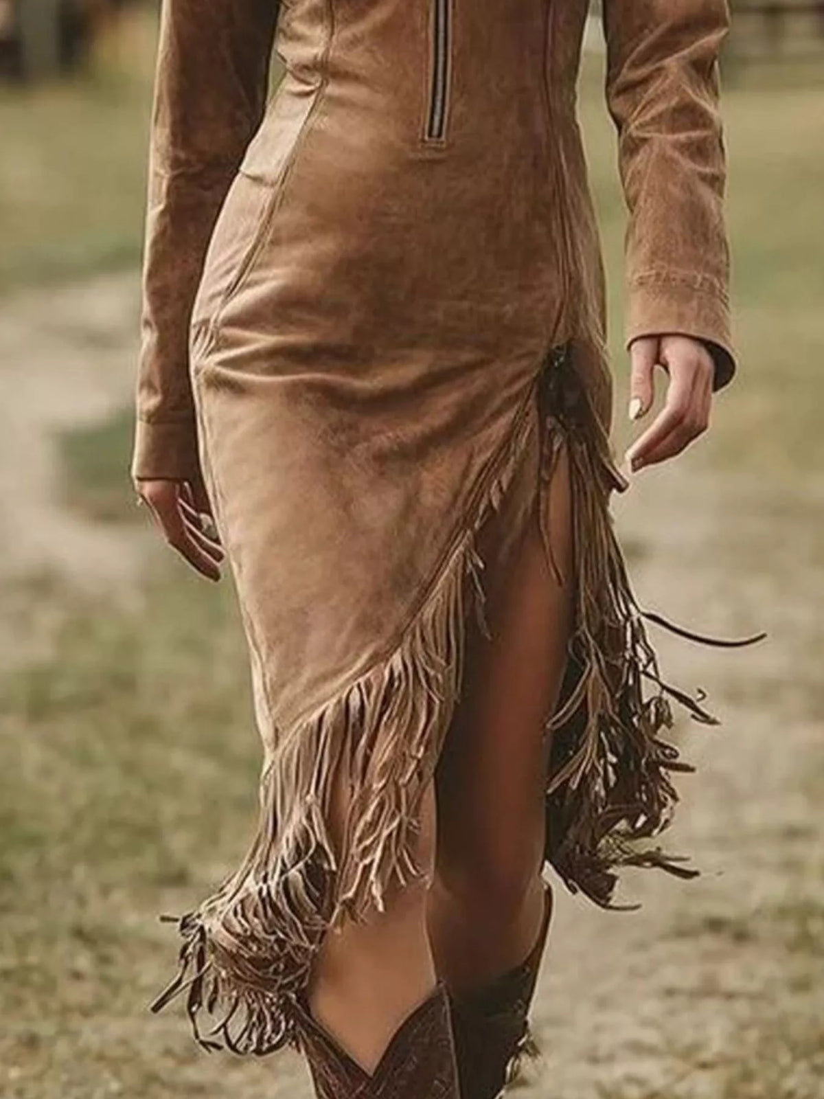 Full Size Fringe Hem Zip Front Bodycon Dress Plus Size