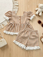 Children's Gingham Ruffle Trim Top and Shorts Set