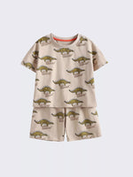 Children's Dinosaur Print Round Neck Tee and Shorts Set