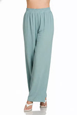 Zenana Woven Airflow Elastic Waistband Pants
