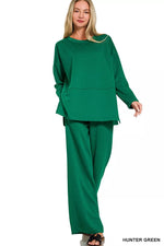 Zenana Scuba Side Slit Top and Pants Set