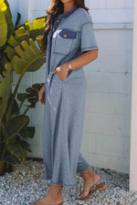 Placket Chest Pockets Short Sleeve Wide Leg Jumpsuit