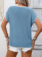 Contrast Trim Short Sleeve Sweater